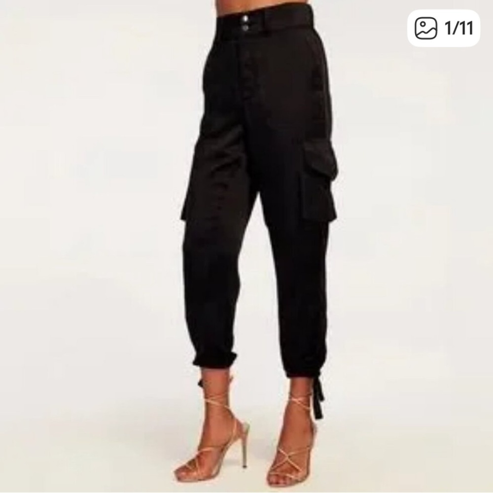 NWT Ramy Brook "Norma" Sleek Black satin Cargo Pants size Small